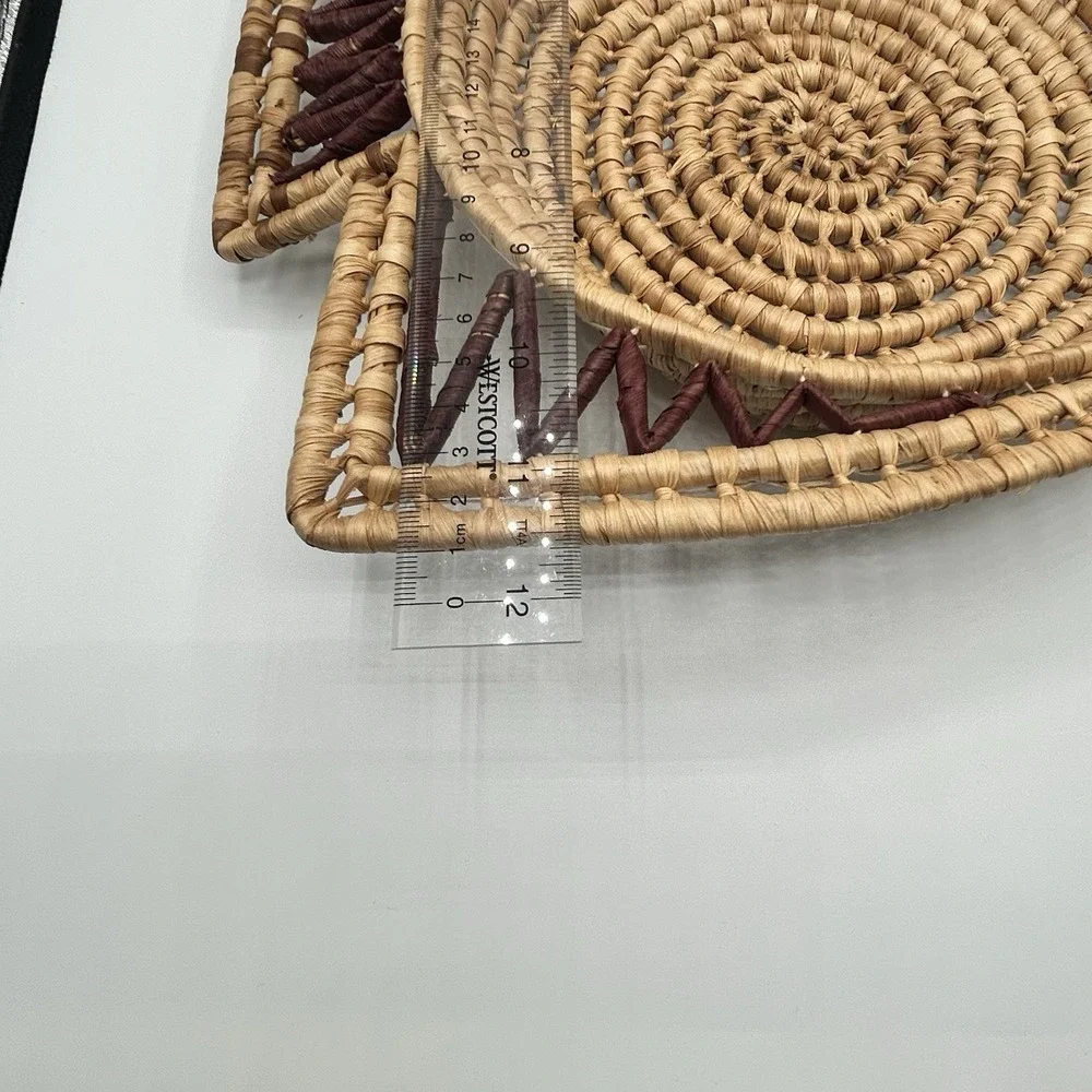 Handwoven Fish Basket Tray Raffia Wicker Boho Coastal Folk Art Wall Decor 12